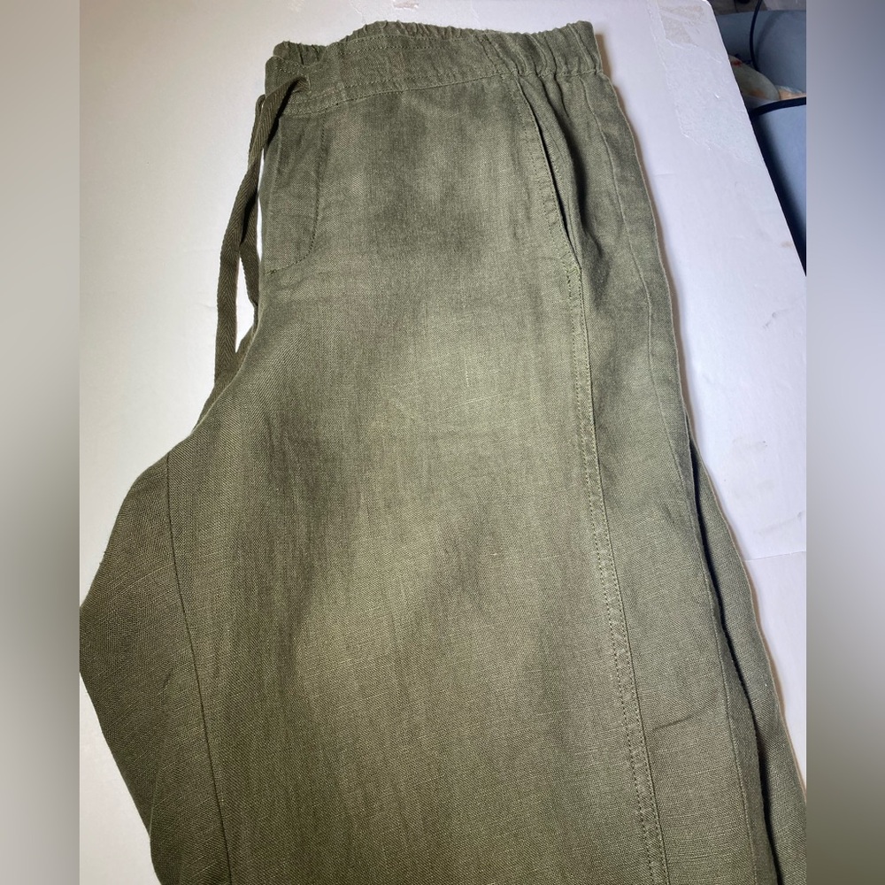 J. Jill Love Linen Tapered Leg Pull On Cropped Joggers Pants Olive Green Sz Med - Picture 5 of 11